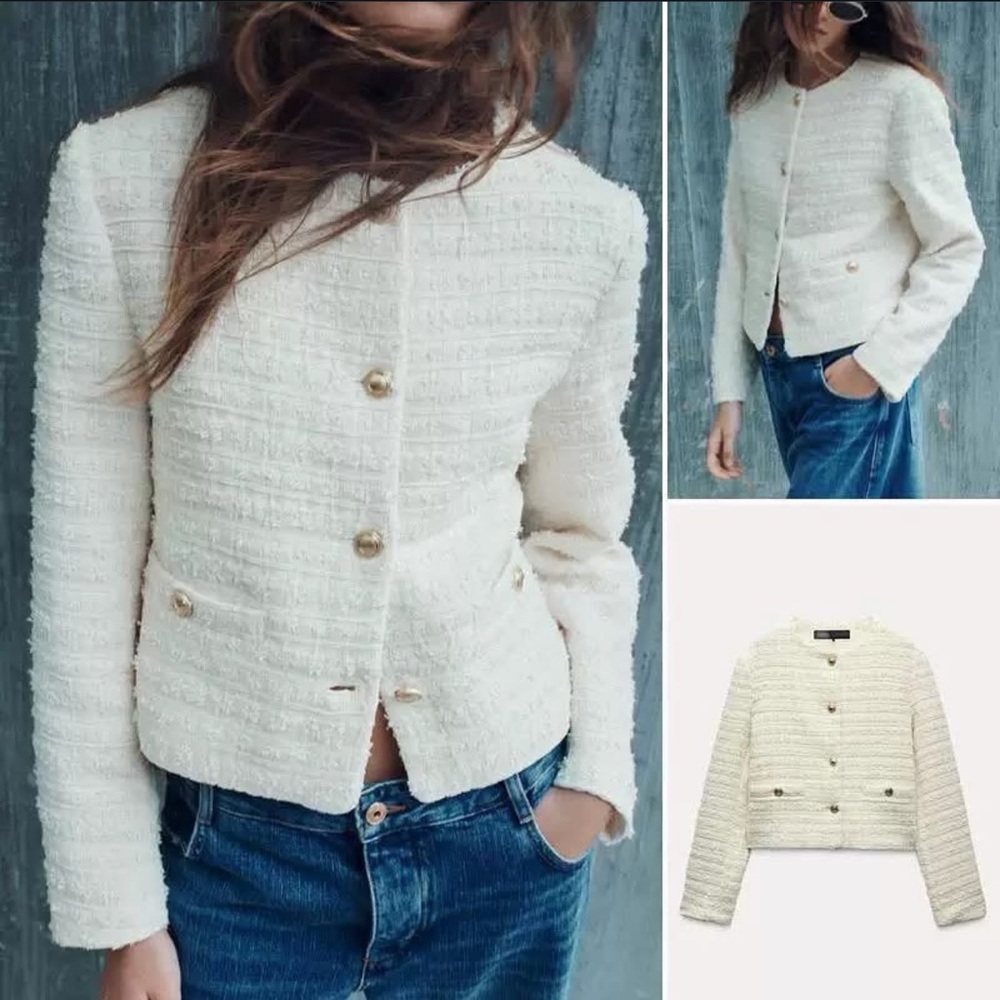 Zara Women's Textured White Blazer